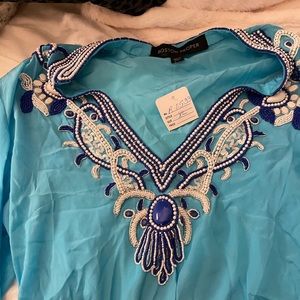 Boston Proper Turquoise Jeweled Blouse
